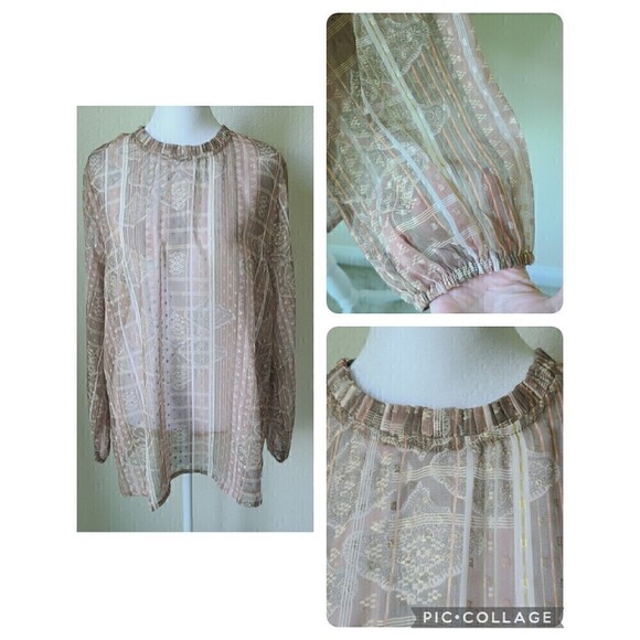 World Market Sheer BOHO Peasant Blouse Size L / XL Balloon Sleeves - Picture 4 of 10